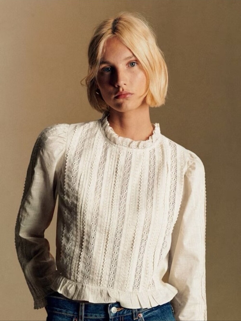 SEZANE SUZANIA BLOUSE CREAM ORGANIC COTTON 38 US 6